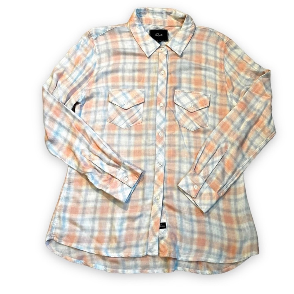 Rails Kendra  Plaid Flannel Shirt  Pink Blue Pockets Super Soft Size Large